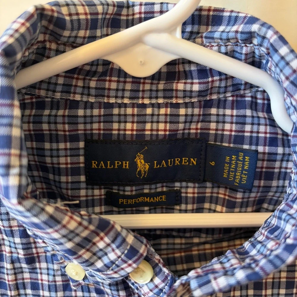 Ralph Lauren Boy’s Blue Plaid Performance Shirt Size 6